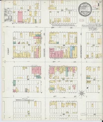 Sanborn Fire Insurance Map from Montrose, Montrose County, Colorado (1893), Sheet #0001 - Complete Map Set gallery image, historic Sanborn map, vintage wall art, Colorado Colorado