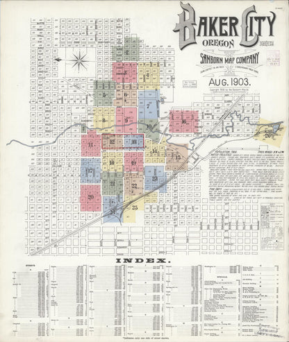 Sanborn Fire Insurance Map from Baker, Baker County, Oregon (1903), Sheet #0001 - Complete Map Set gallery image, historic Sanborn map, vintage wall art, Oregon Oregon