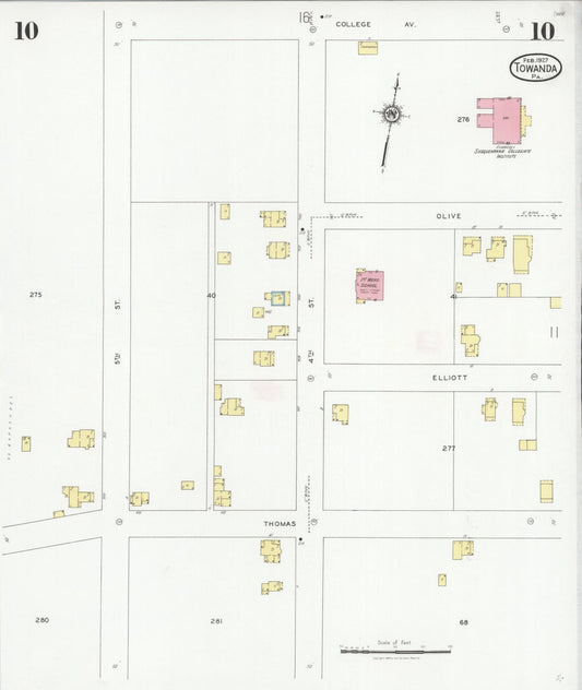 Sanborn Fire Insurance Map from Towanda, Bradford County, Pennsylvania (1927), Sheet #0010 - Historic Sanborn Fire Insurance Map Print, vintage old map wall art, antique decor, genealogy gift, Pennsylvania Pennsylvania map
