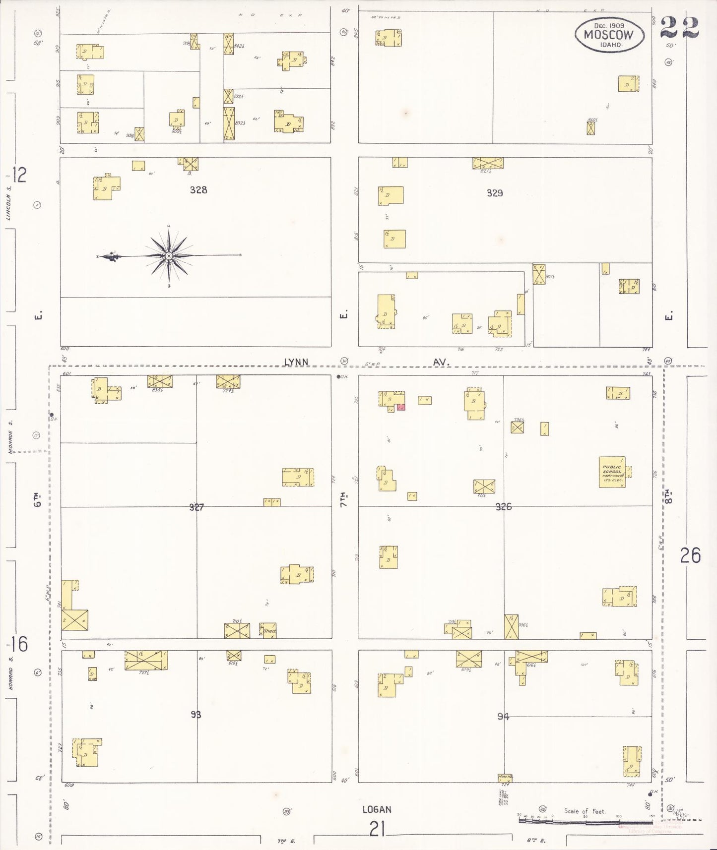 Sanborn Fire Insurance Map from Moscow, Latah County, Idaho (1909), Sheet #0022 - Complete Map Set gallery image, historic Sanborn map, vintage wall art, Idaho Idaho