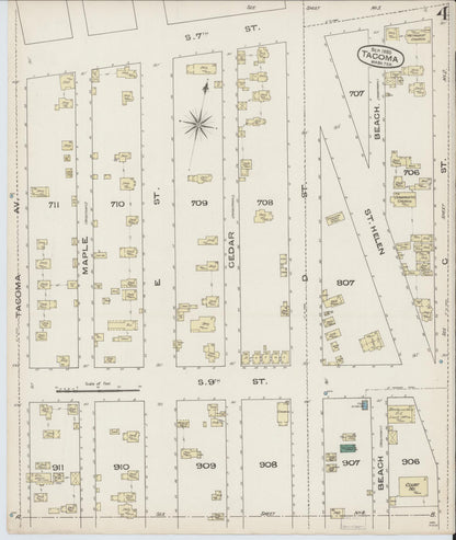 Sanborn Fire Insurance Map from Tacoma, Pierce County, Washington (1885), Sheet #0004 - Complete Map Set gallery image, historic Sanborn map, vintage wall art, Washington Washington
