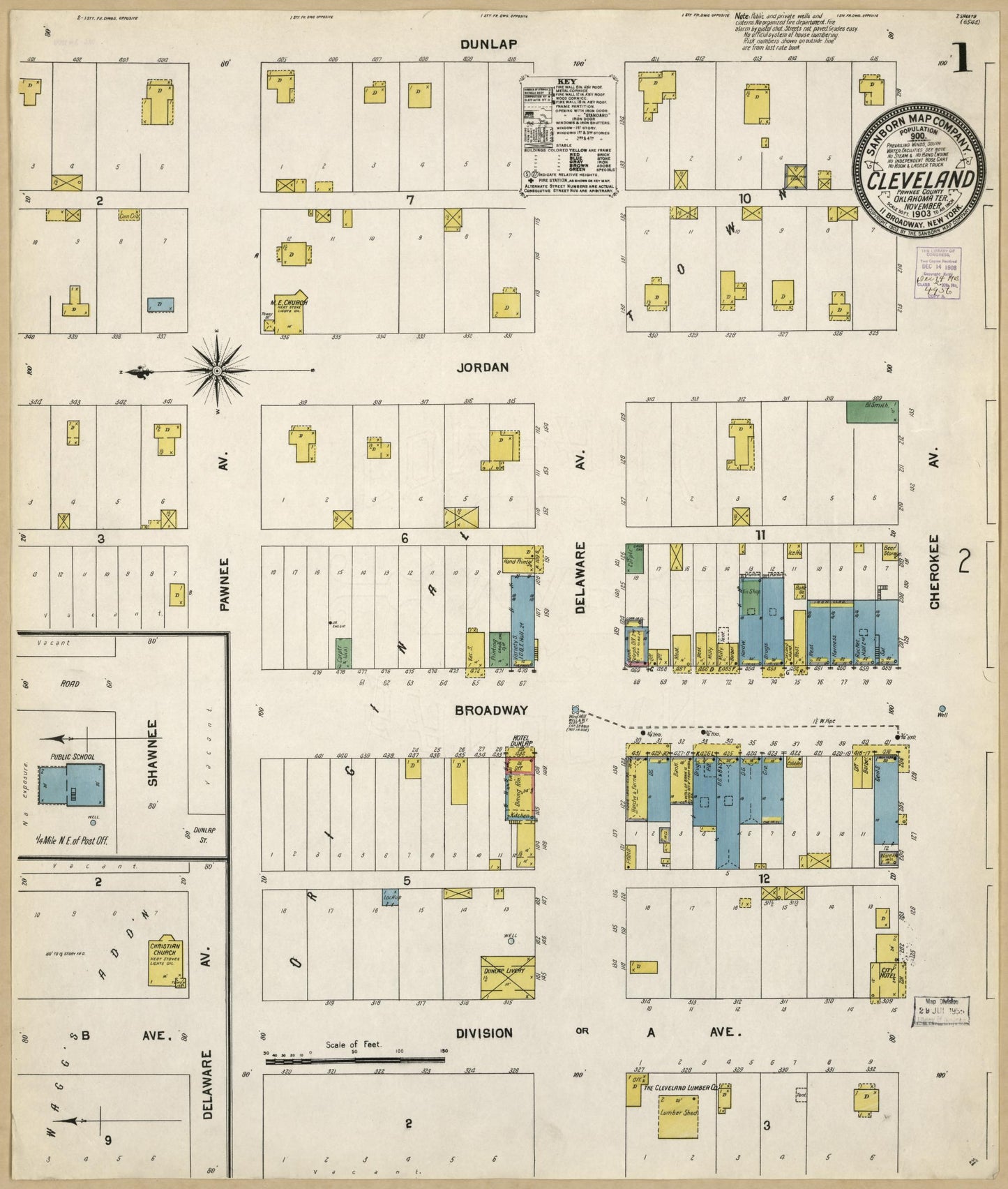 Sanborn Fire Insurance Map from Cleveland, Pawnee County, Oklahoma (1903), Sheet #0001 - Historic Sanborn Fire Insurance Map Print, vintage old map wall art, antique decor, genealogy gift, Oklahoma Oklahoma map