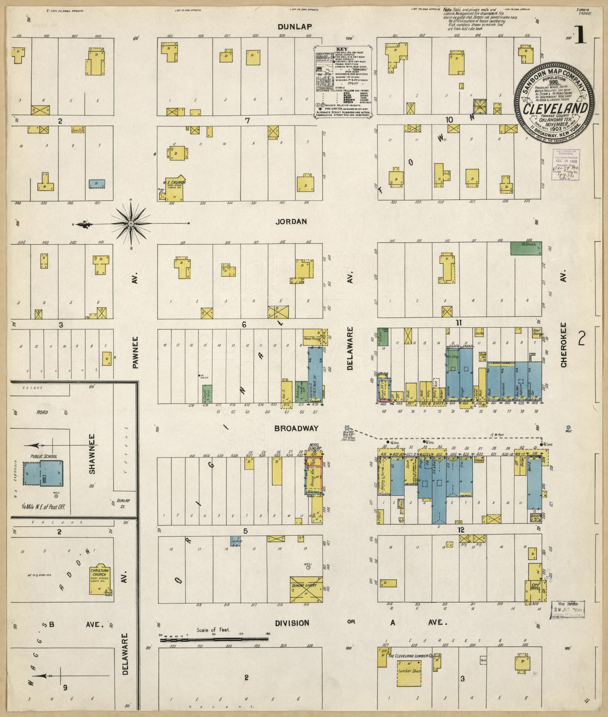 Sanborn Fire Insurance Map from Cleveland, Pawnee County, Oklahoma (1903), Sheet #0001 - Historic Sanborn Fire Insurance Map Print, vintage old map wall art, antique decor, genealogy gift, Oklahoma Oklahoma map