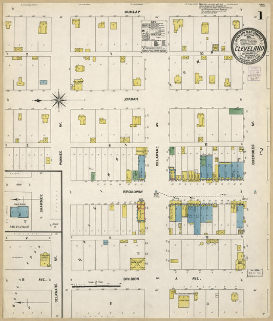 Sanborn Fire Insurance Map from Cleveland, Pawnee County, Oklahoma (1903), Sheet #0001 - Historic Sanborn Fire Insurance Map Print, vintage old map wall art, antique decor, genealogy gift, Oklahoma Oklahoma map