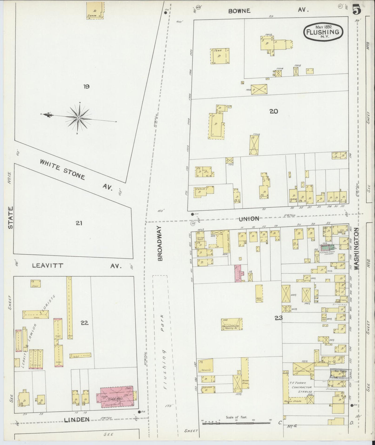 Sanborn Fire Insurance Map from Flushing, Queens County, New York (1892), Sheet #0005 - Historic Sanborn Fire Insurance Map Print, vintage old map wall art, antique decor, genealogy gift, New York New York map