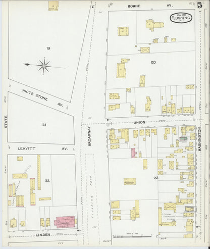 Sanborn Fire Insurance Map from Flushing, Queens County, New York (1892), Sheet #0005 - Historic Sanborn Fire Insurance Map Print, vintage old map wall art, antique decor, genealogy gift, New York New York map