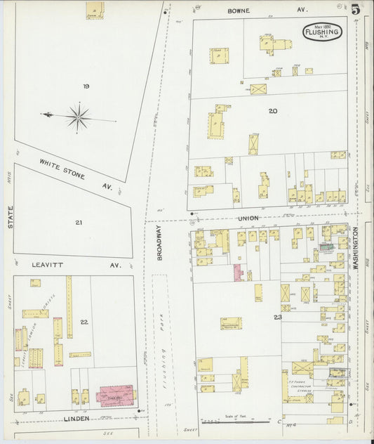 Sanborn Fire Insurance Map from Flushing, Queens County, New York (1892), Sheet #0005 - Historic Sanborn Fire Insurance Map Print, vintage old map wall art, antique decor, genealogy gift, New York New York map