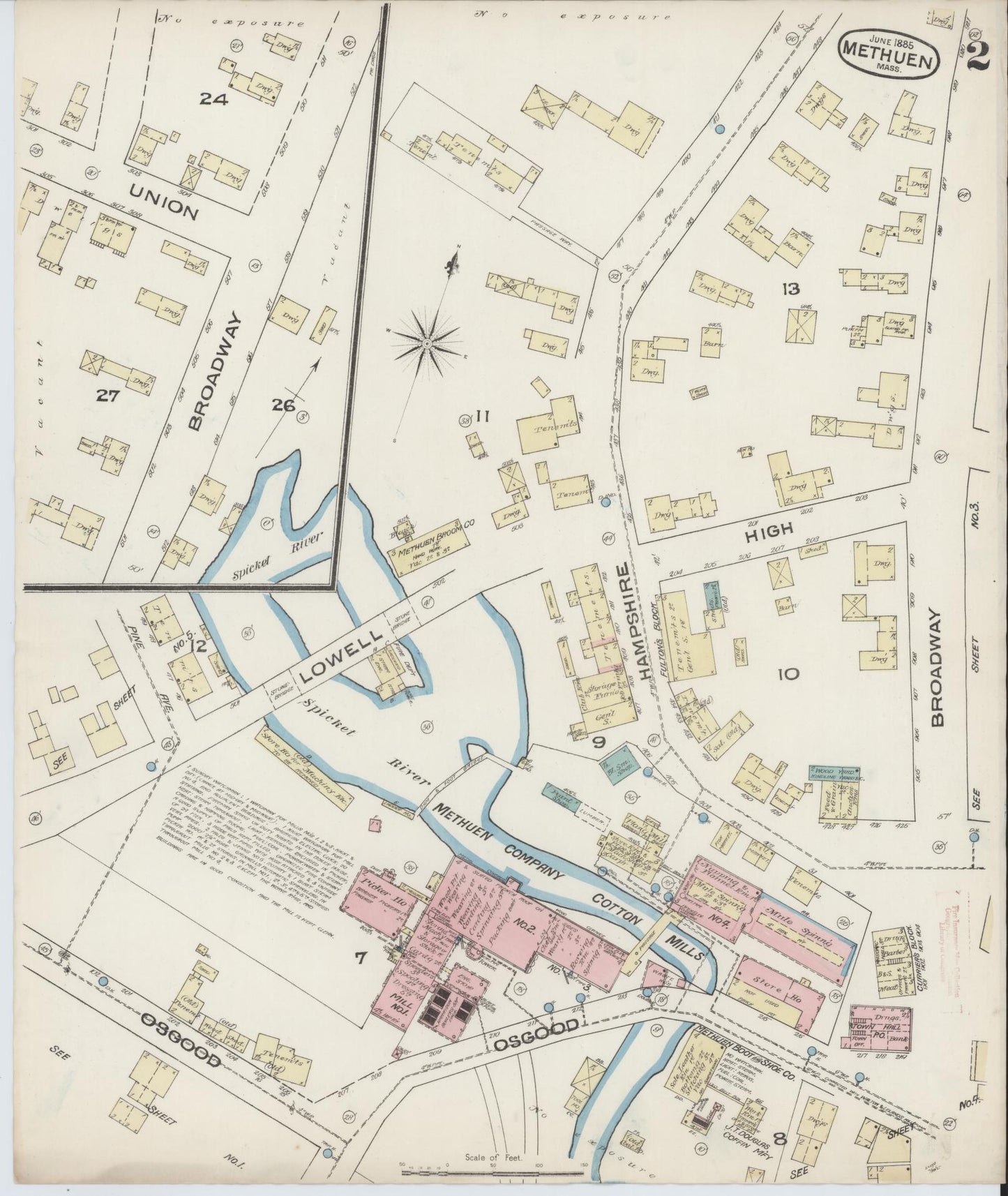 Sanborn Fire Insurance Map from Methuen, Essex County, Massachusetts (1885), Sheet #0002 - Complete Map Set gallery image, historic Sanborn map, vintage wall art, Massachusetts Massachusetts