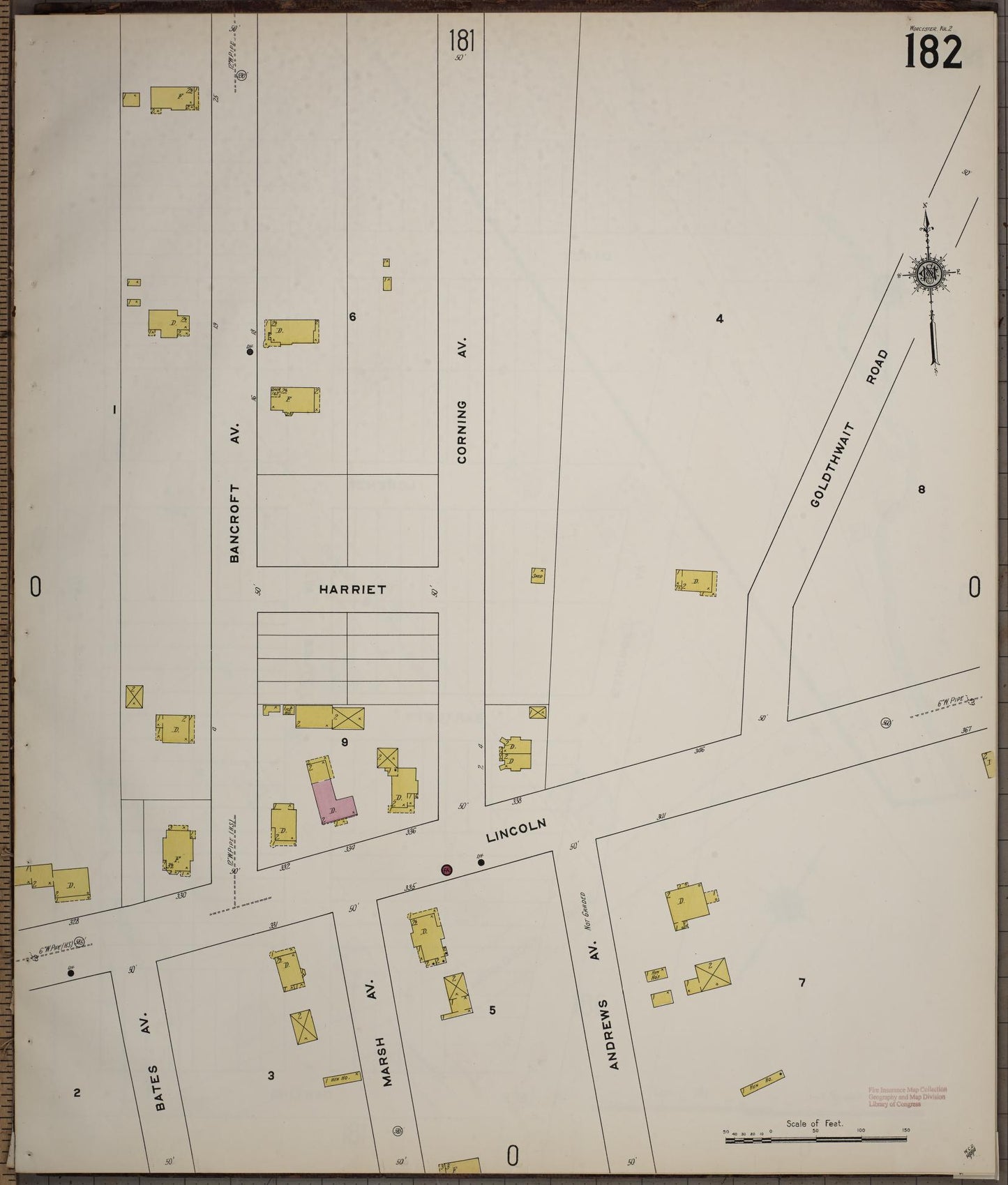 Sanborn Fire Insurance Map from Worcester, Worcester County, Massachusetts (1910), Sheet #0182 - Historic Sanborn Fire Insurance Map Print, vintage old map wall art, antique decor, genealogy gift, Massachusetts Massachusetts map