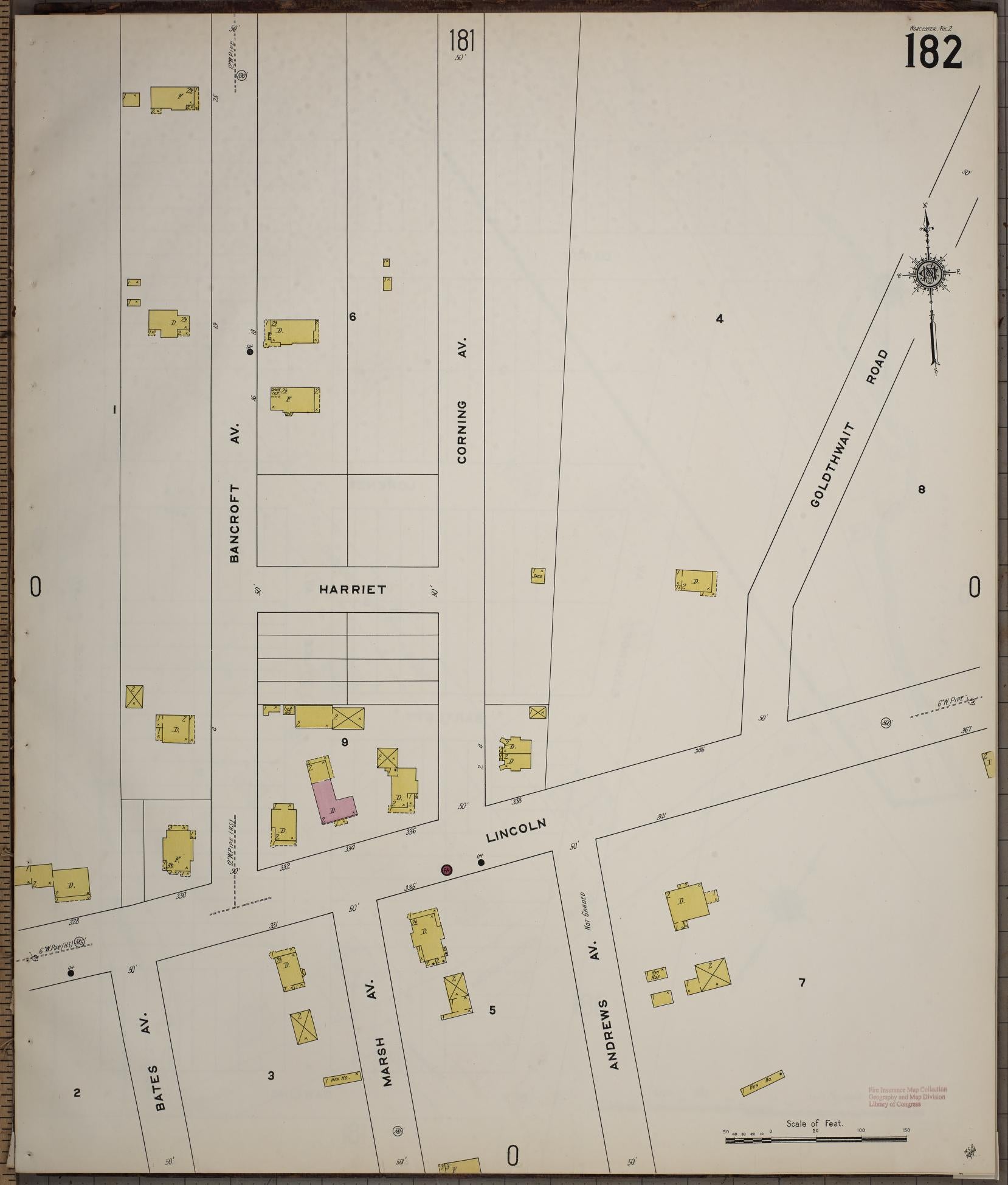 Sanborn Fire Insurance Map from Worcester, Worcester County, Massachusetts (1910), Sheet #0182 - Historic Sanborn Fire Insurance Map Print, vintage old map wall art, antique decor, genealogy gift, Massachusetts Massachusetts map