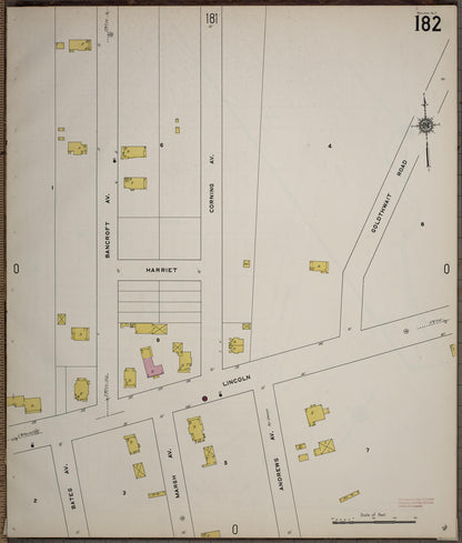 Sanborn Fire Insurance Map from Worcester, Worcester County, Massachusetts (1910), Sheet #0182 - Historic Sanborn Fire Insurance Map Print, vintage old map wall art, antique decor, genealogy gift, Massachusetts Massachusetts map