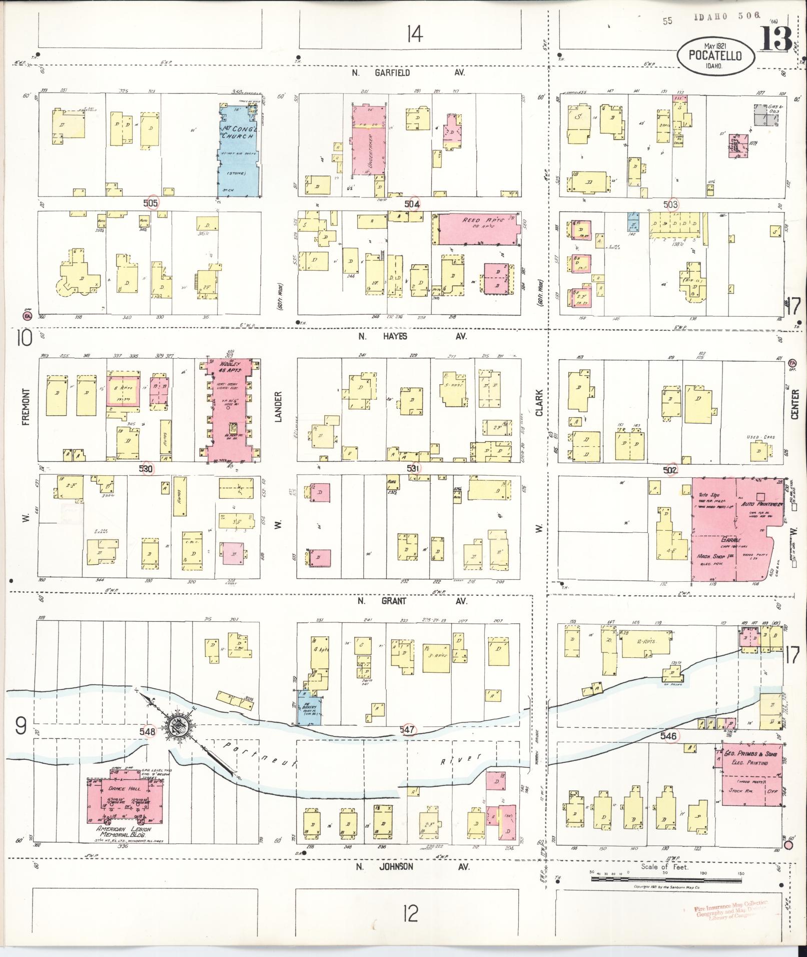 Sanborn Fire Insurance Map from Pocatello, Bannock County, Idaho (1948), Sheet #0013 - Historic Sanborn Fire Insurance Map Print, vintage old map wall art, antique decor, genealogy gift, Idaho Idaho map