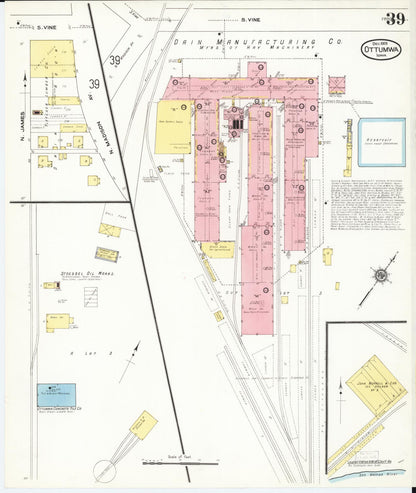 Sanborn Fire Insurance Map from Ottumwa, Wapello County, Iowa (1909), Sheet #0039 - Historic Sanborn Fire Insurance Map Print, vintage old map wall art