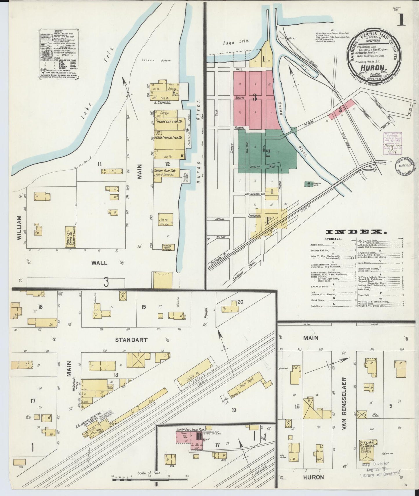Sanborn Fire Insurance Map from Huron, Erie County, Ohio (1901), Sheet #0001 - Historic Sanborn Fire Insurance Map Print, vintage old map wall art, antique decor, genealogy gift, Ohio Ohio map