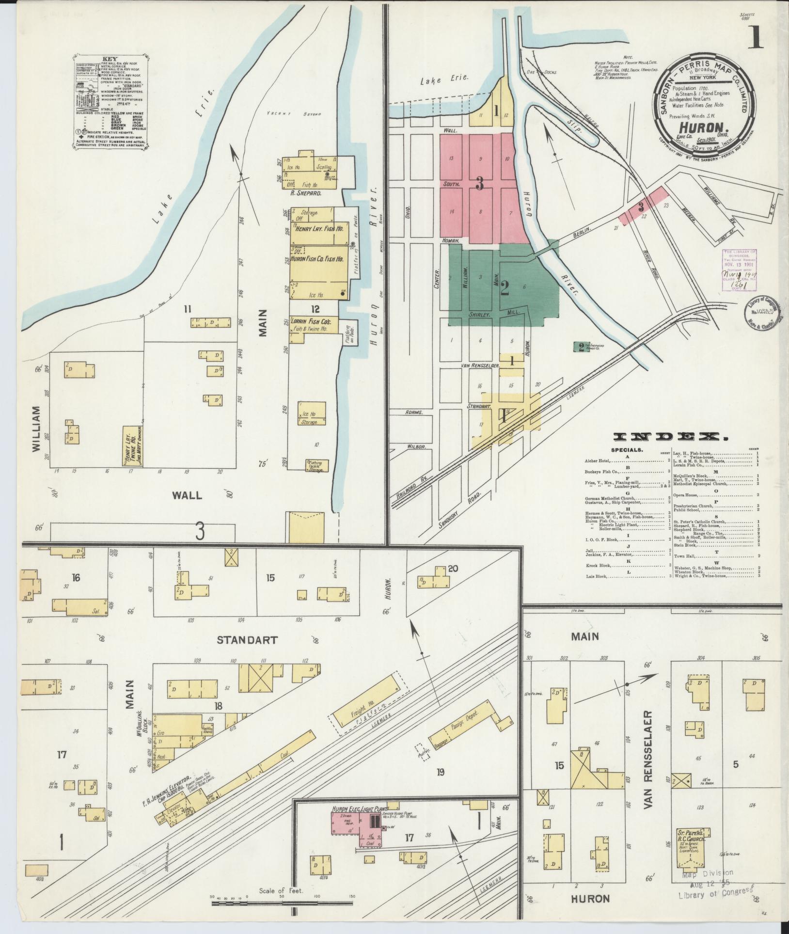 Sanborn Fire Insurance Map from Huron, Erie County, Ohio (1901), Sheet #0001 - Historic Sanborn Fire Insurance Map Print, vintage old map wall art, antique decor, genealogy gift, Ohio Ohio map