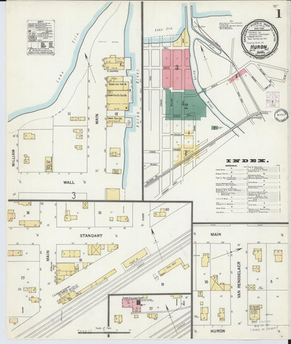 Sanborn Fire Insurance Map from Huron, Erie County, Ohio (1901), Sheet #0001 - Historic Sanborn Fire Insurance Map Print, vintage old map wall art, antique decor, genealogy gift, Ohio Ohio map