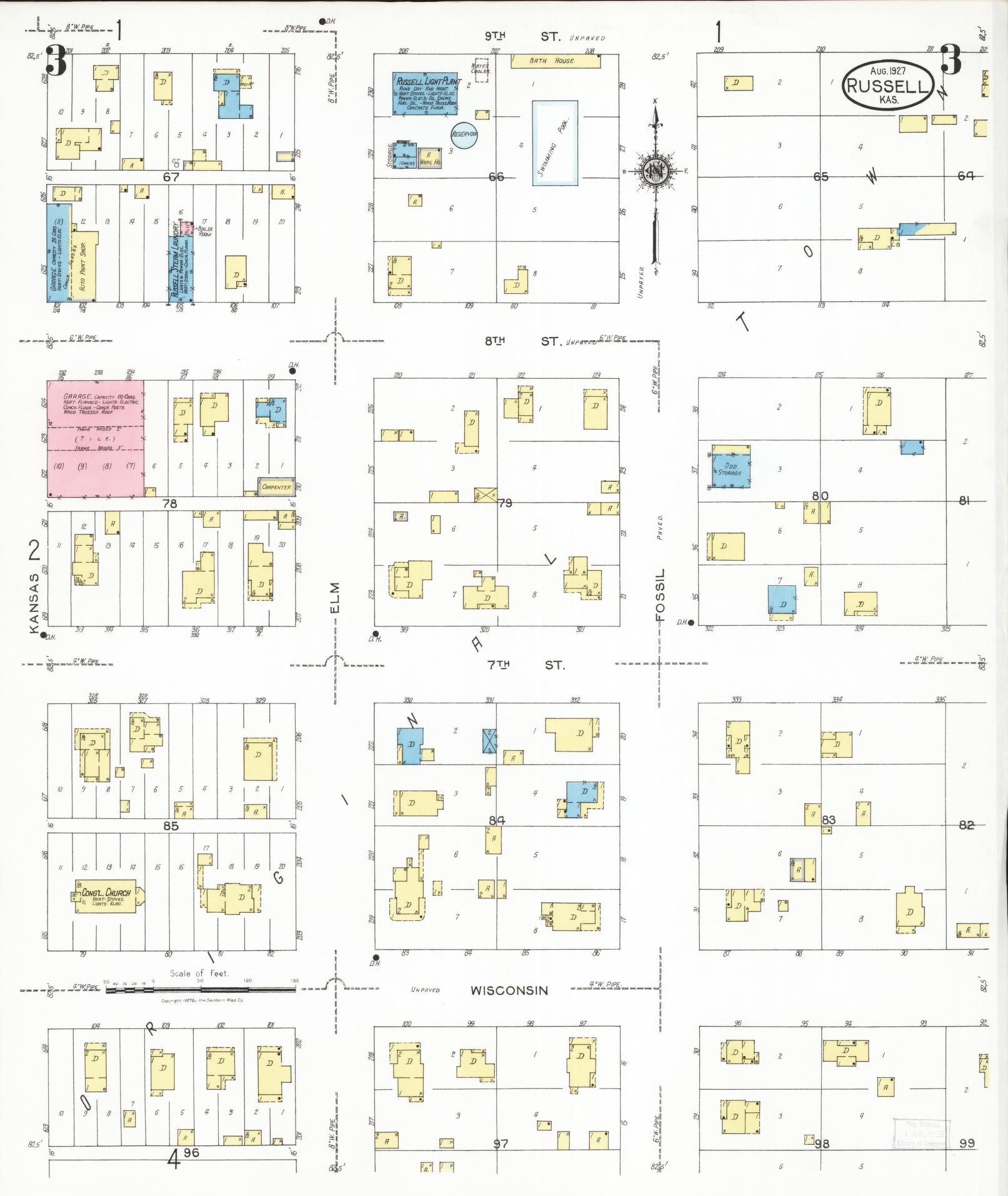 Sanborn Fire Insurance Map from Russell, Russell County, Kansas (1927), Sheet #0003 - Complete Map Set gallery image, historic Sanborn map, vintage wall art, Kansas Kansas