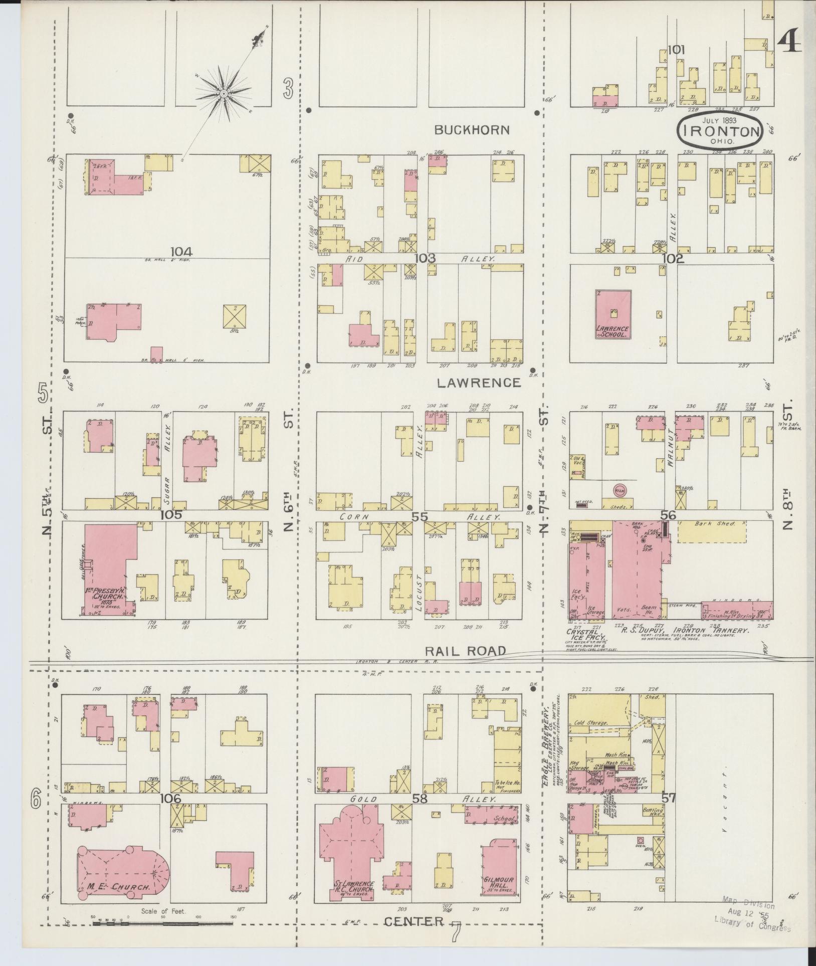 Sanborn Fire Insurance Map from Ironton, Lawrence County, Ohio (1893), Sheet #0004 - Historic Sanborn Fire Insurance Map Print, vintage old map wall art, antique decor, genealogy gift, Ohio Ohio map