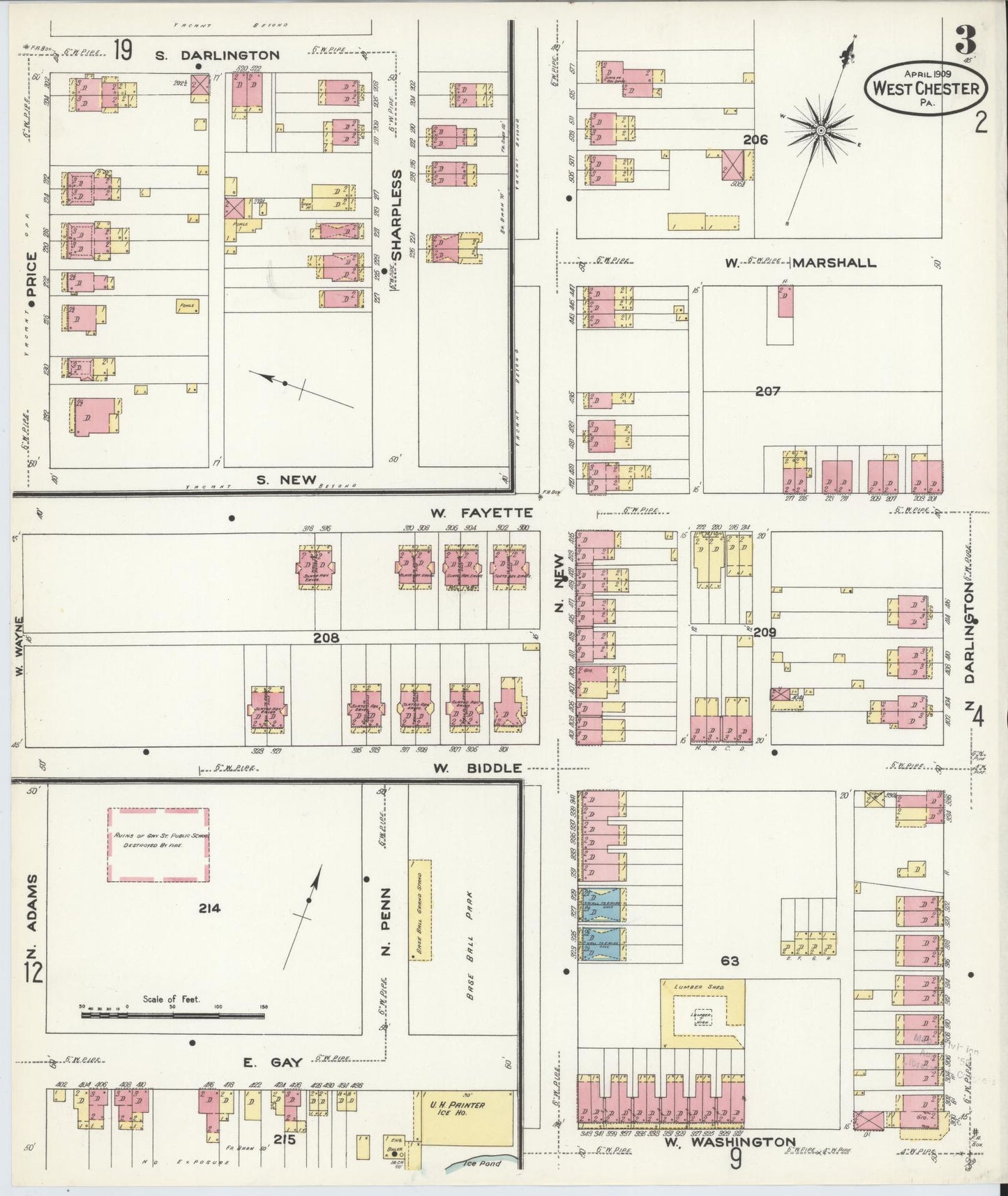 Sanborn Fire Insurance Map from West Chester, Chester County, Pennsylvania (1909), Sheet #0003 - Complete Map Set gallery image, historic Sanborn map, vintage wall art, Pennsylvania Pennsylvania