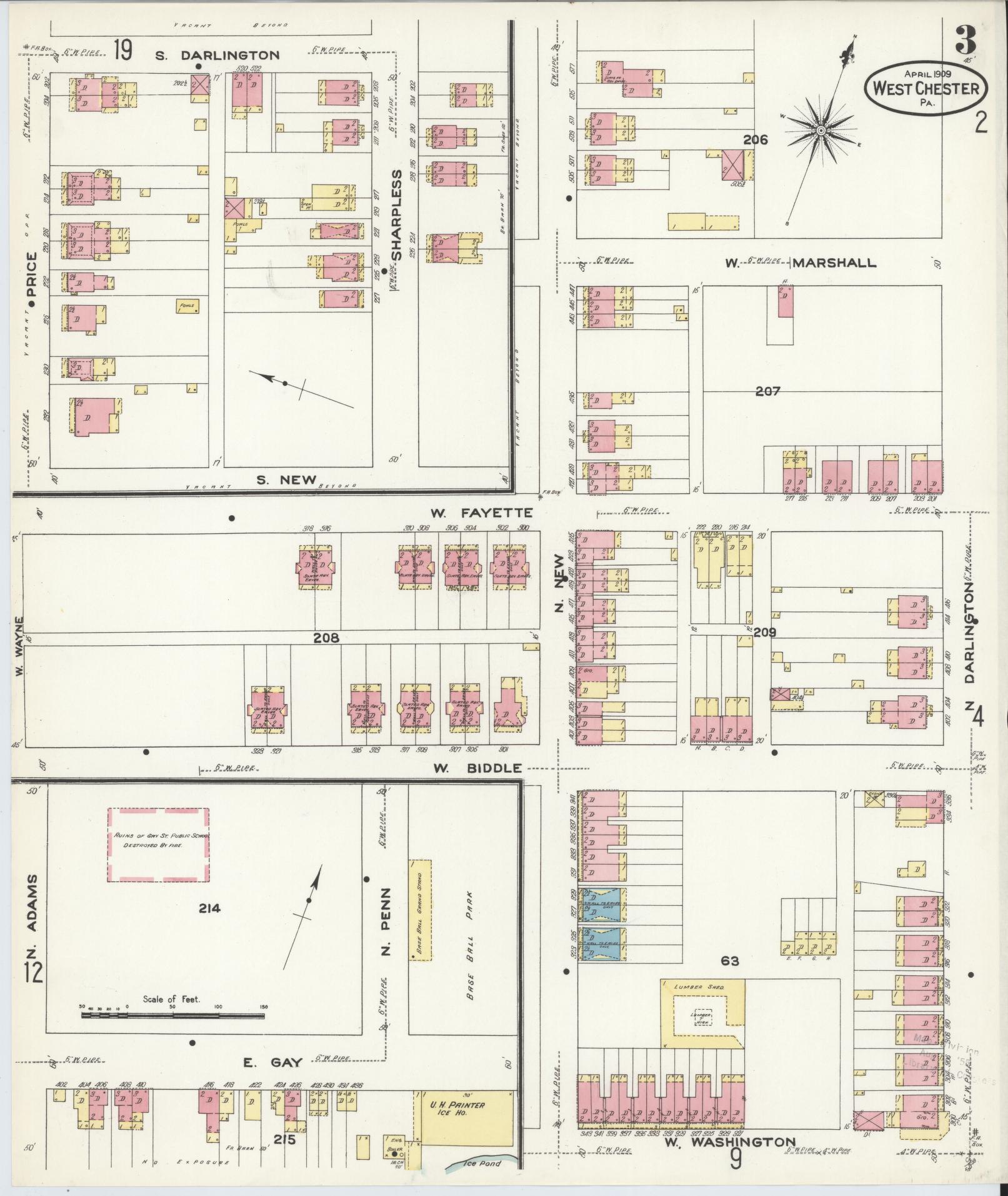 Sanborn Fire Insurance Map from West Chester, Chester County, Pennsylvania (1909), Sheet #0003 - Complete Map Set gallery image, historic Sanborn map, vintage wall art, Pennsylvania Pennsylvania