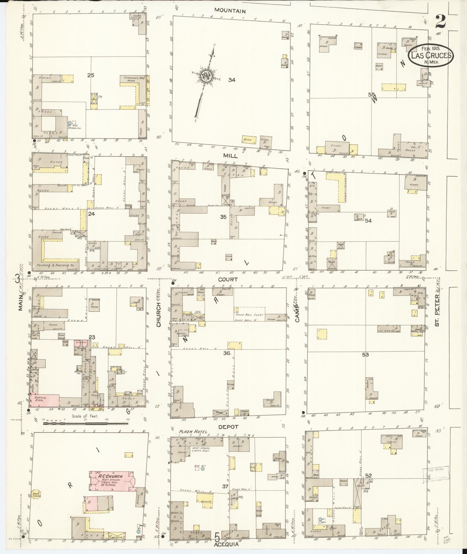 Sanborn Fire Insurance Map from Las Cruces, Dona Ana County, New Mexico (1913), Sheet #0002 - Complete Map Set gallery image, historic Sanborn map, vintage wall art, New Mexico New Mexico