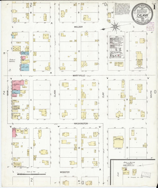 Sanborn Fire Insurance Map from Calmar, Winneshiek County, Iowa (1902), Sheet #0001 - Historic Sanborn Fire Insurance Map Print, vintage old map wall art