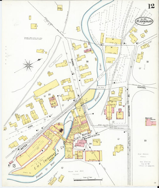 Sanborn Fire Insurance Map from Saint Johnsbury, Caledonia County, Vermont (1900), Sheet #0012 - Historic Sanborn Fire Insurance Map Print, vintage old map wall art, antique decor, genealogy gift, Vermont Vermont map