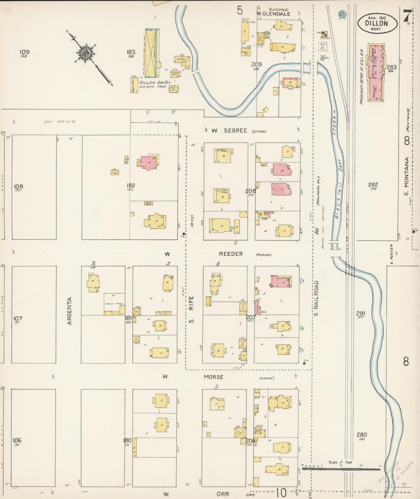 Sanborn Fire Insurance Map from Dillon, Beaverhead County, Montana (1912), Sheet #0007 - Complete Map Set gallery image, historic Sanborn map, vintage wall art, Montana Montana