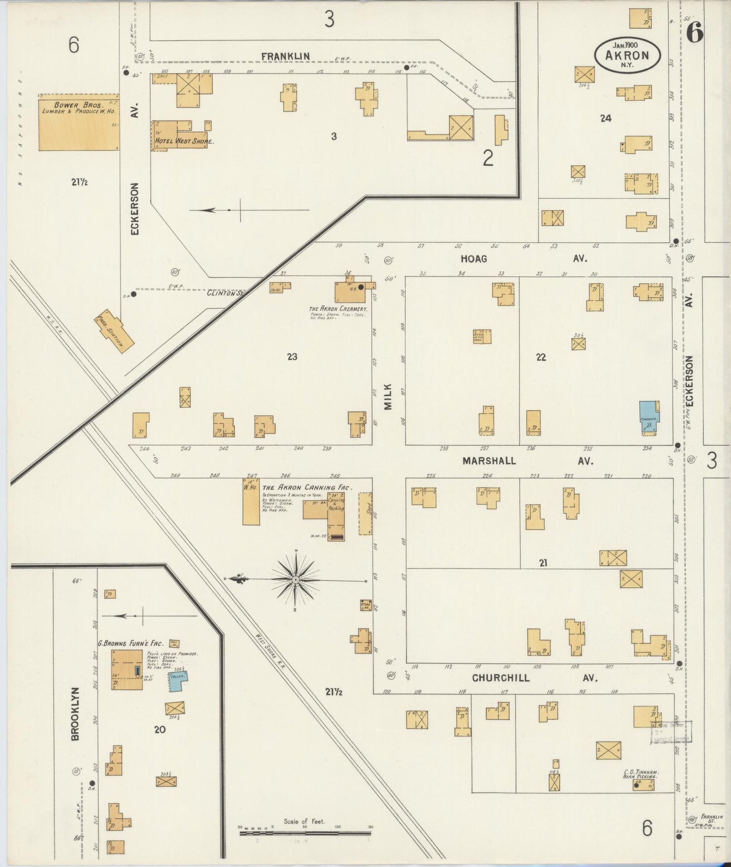 Sanborn Fire Insurance Map from Akron, Erie County, New York (1900), Sheet #0006 - Complete Map Set gallery image, historic Sanborn map, vintage wall art, New York New York