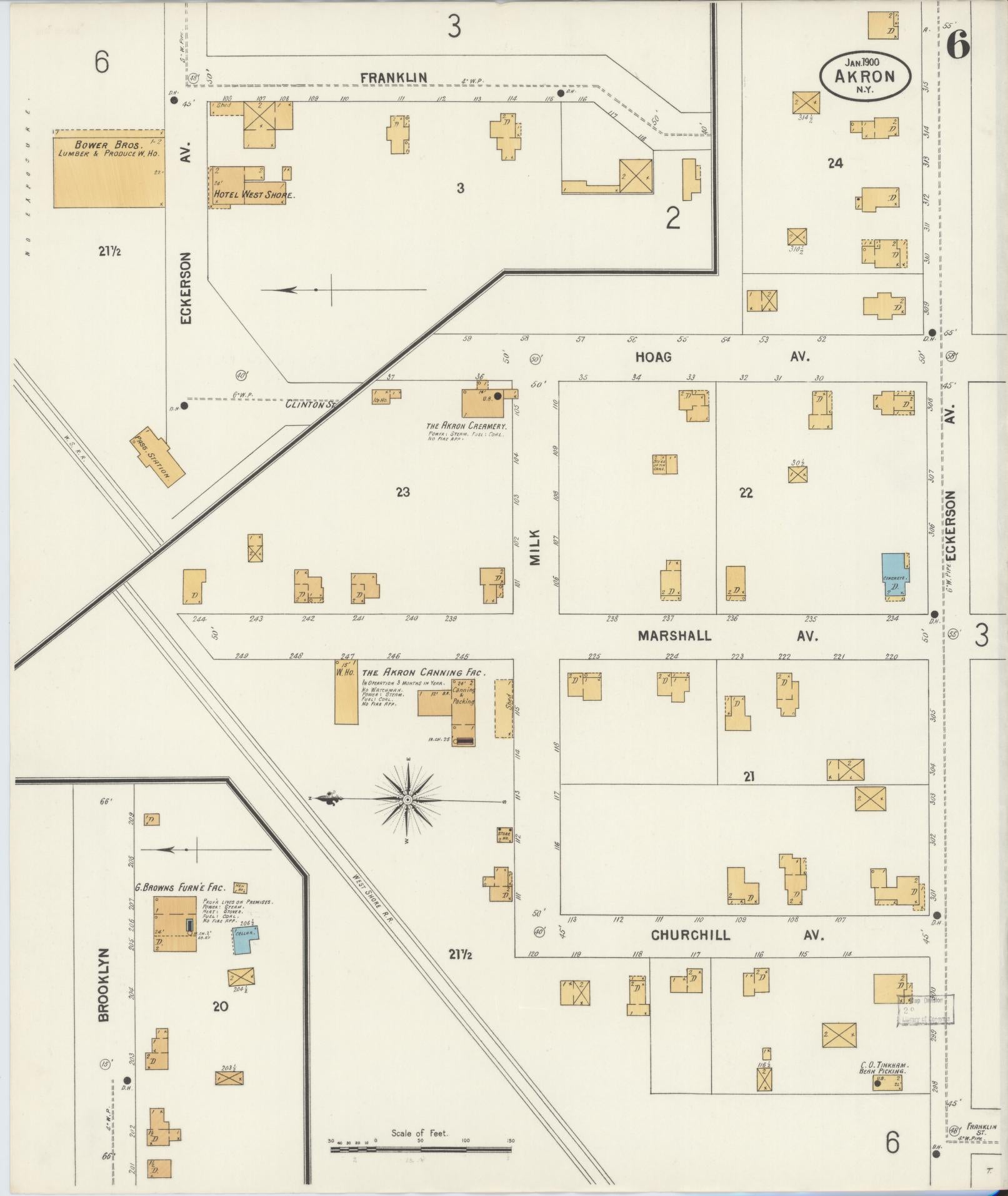 Sanborn Fire Insurance Map from Akron, Erie County, New York (1900), Sheet #0006 - Complete Map Set gallery image, historic Sanborn map, vintage wall art, New York New York