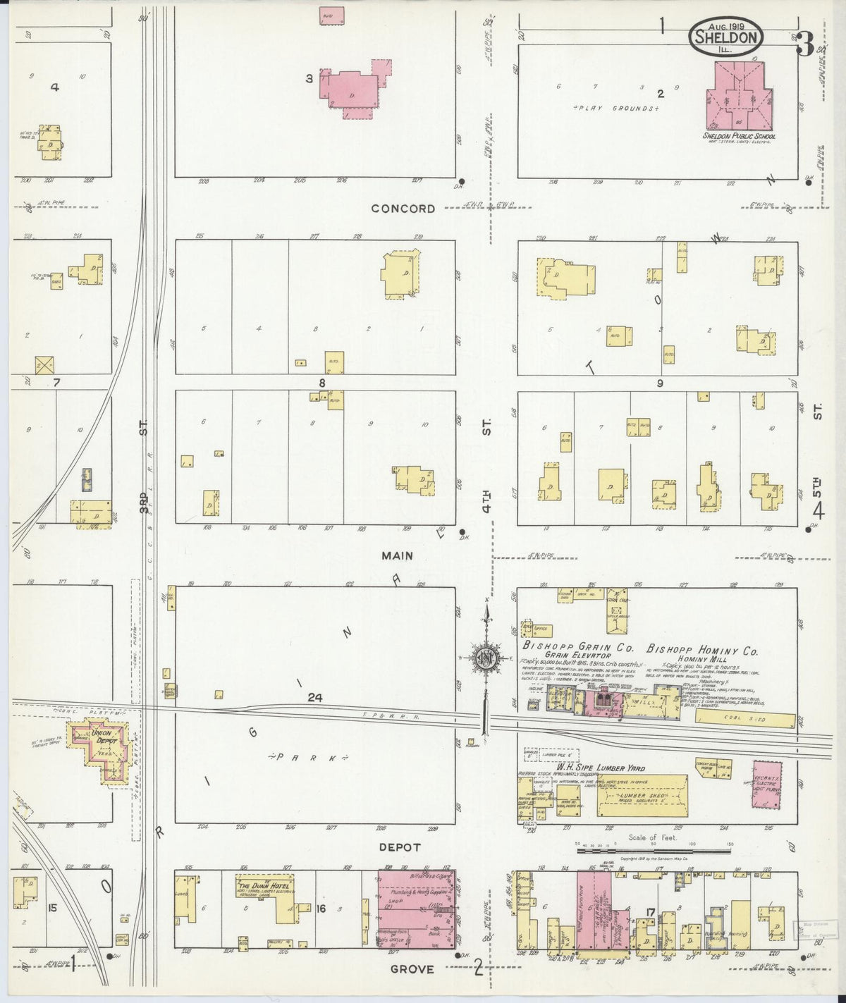 Sanborn Fire Insurance Map from Sheldon, Iroquois County, Illinois (1919), Sheet #0003 - Historic Sanborn Fire Insurance Map Print, vintage old map wall art, antique decor, genealogy gift, Illinois Illinois map