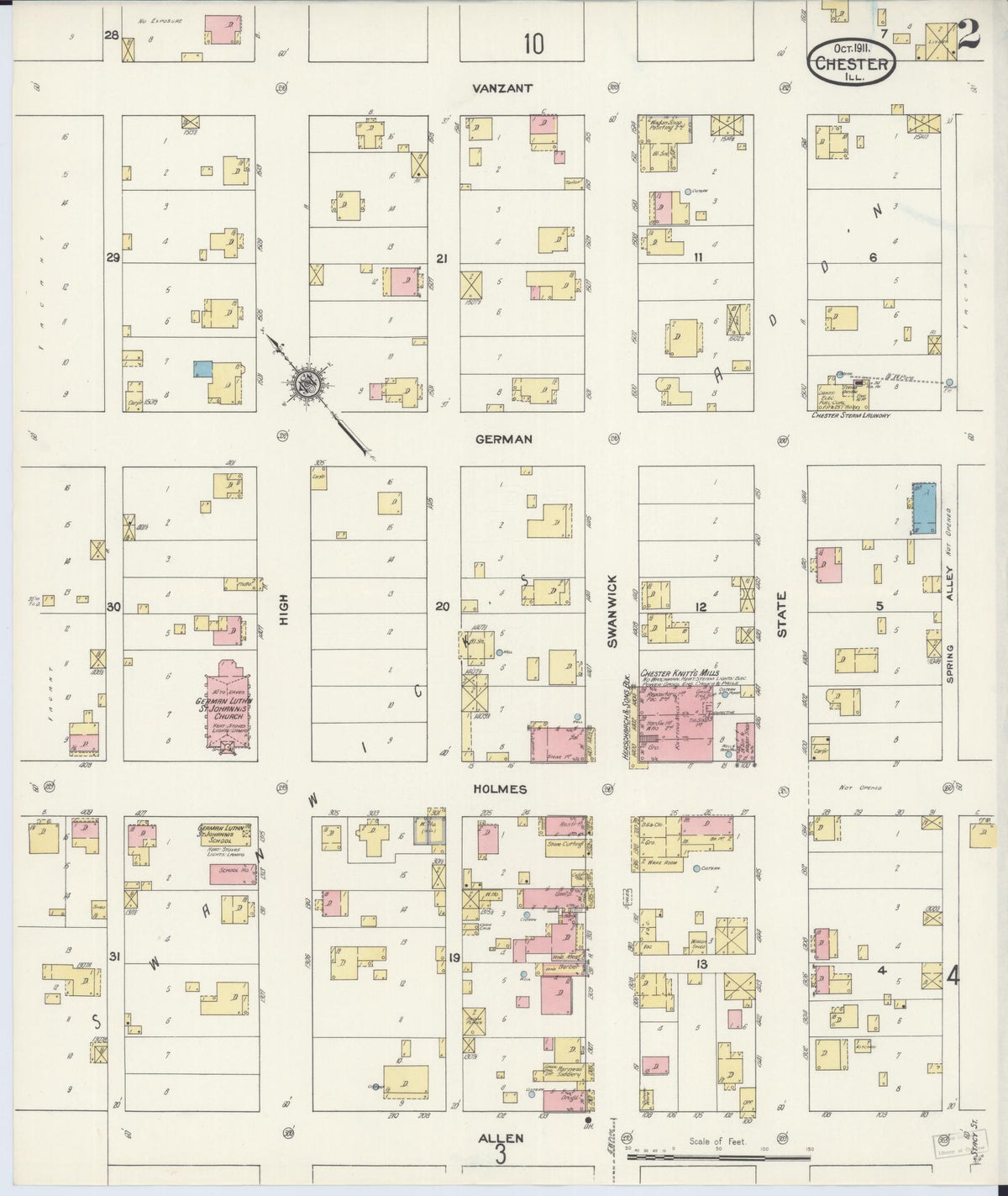 Sanborn Fire Insurance Map from Chester, Randolph County, Illinois (1911), Sheet #0002 - Complete Map Set gallery image, historic Sanborn map, vintage wall art, Illinois Illinois