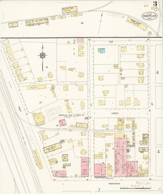Sanborn Fire Insurance Map from Montpelier, Bear Lake County, Idaho (1915), Sheet #0003 - Historic Sanborn Fire Insurance Map Print, vintage old map wall art, antique decor, genealogy gift, Idaho Idaho map