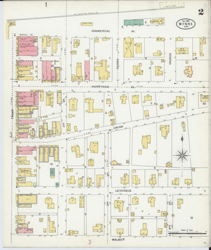 Sanborn Fire Insurance Map from Wynne, Cross County, Arkansas (1903), Sheet #0002 - Complete Map Set gallery image, historic Sanborn map, vintage wall art, Arkansas Arkansas