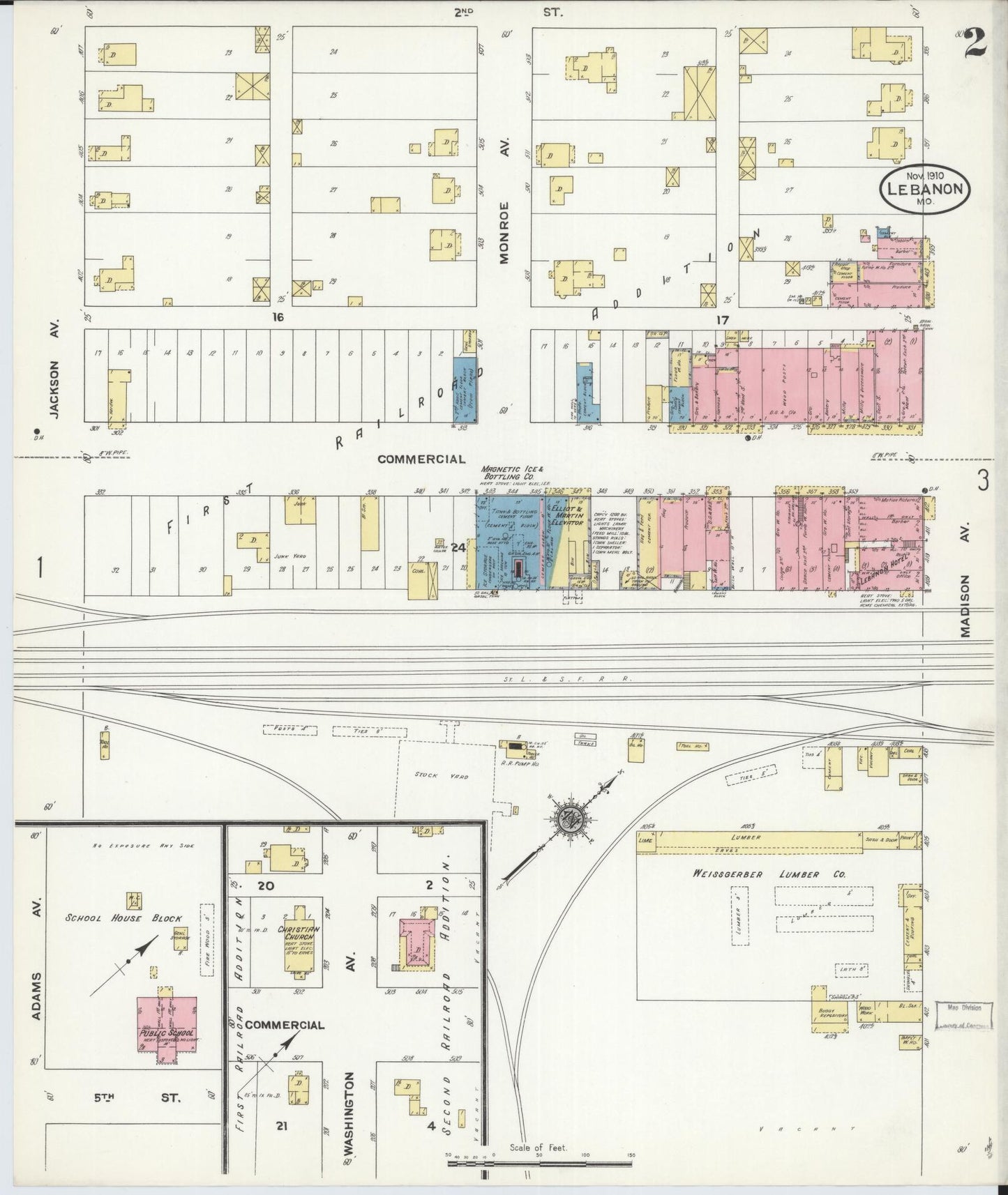 Sanborn Fire Insurance Map from Lebanon, Laclede County, Missouri (1910), Sheet #0002 - Complete Map Set gallery image, historic Sanborn map, vintage wall art, Missouri Missouri