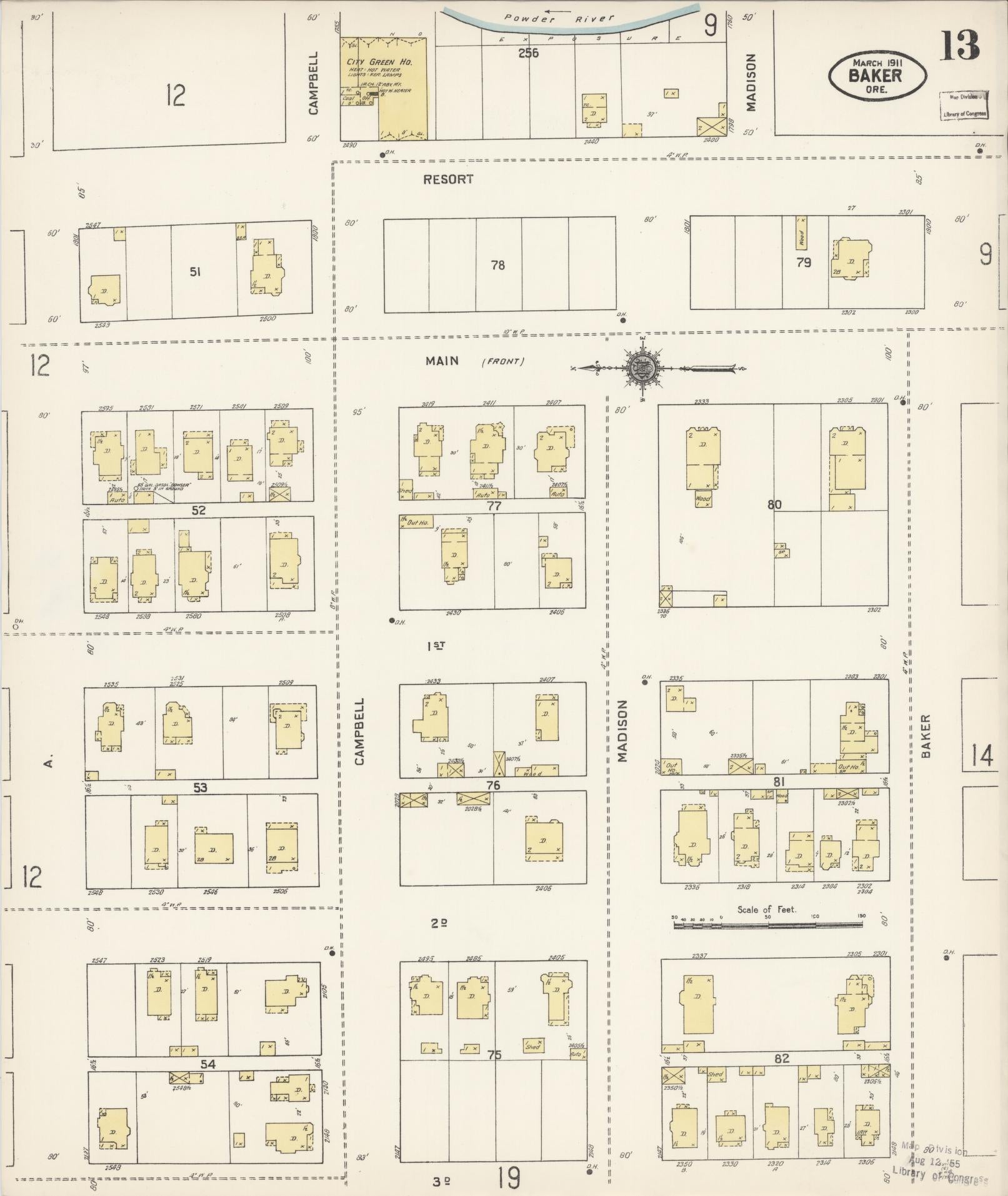 Sanborn Fire Insurance Map from Baker, Baker County, Oregon (1911), Sheet #0013 - Complete Map Set gallery image, historic Sanborn map, vintage wall art, Oregon Oregon