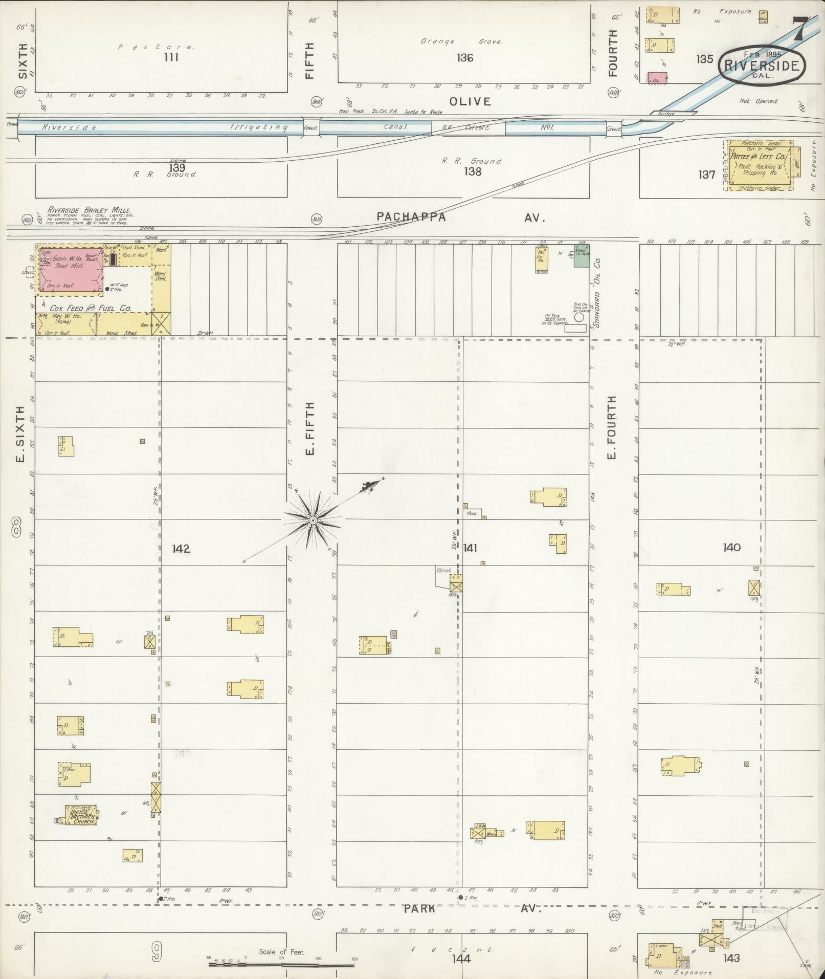 Sanborn Fire Insurance Map from Riverside, Riverside County, California (1895), Sheet #0007 - Complete Map Set gallery image, historic Sanborn map, vintage wall art, California California