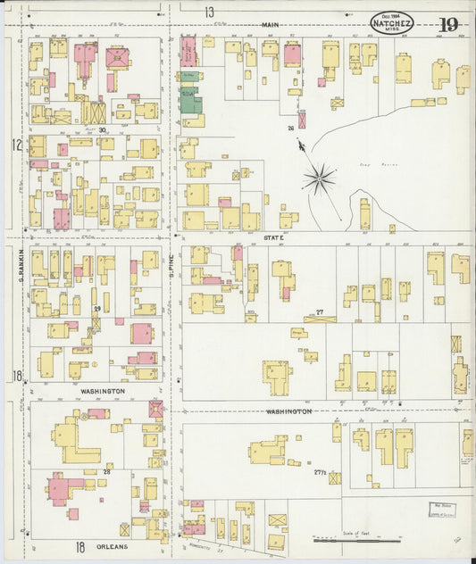 Sanborn Fire Insurance Map from Natchez, Adams County, Mississippi (1904), Sheet #0019 - Historic Sanborn Fire Insurance Map Print, vintage old map wall art, antique decor, genealogy gift, Mississippi Mississippi map
