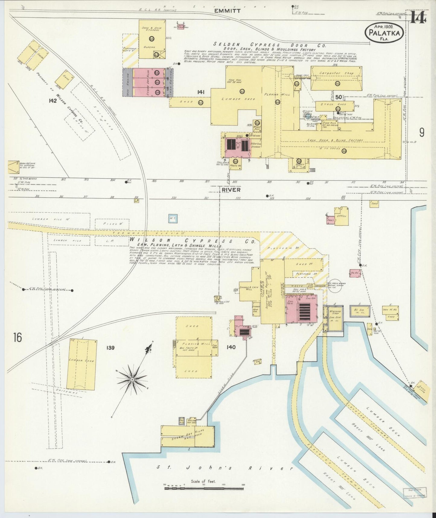 Sanborn Fire Insurance Map from Palatka, Putnam County, Florida (1909), Sheet #0014 - Complete Map Set gallery image, historic Sanborn map, vintage wall art, Florida Florida