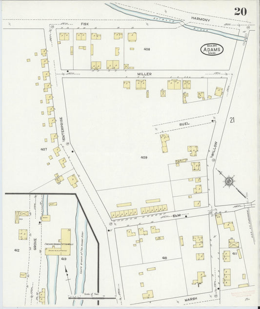 Sanborn Fire Insurance Map from Adams, Berkshire County, Massachusetts (1914), Sheet #0020 - Historic Sanborn Fire Insurance Map Print, vintage old map wall art, antique decor, genealogy gift, Massachusetts Massachusetts map