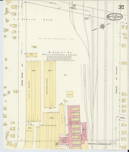 Sanborn Fire Insurance Map from Battle Creek, Calhoun County, Michigan (1913), Sheet #0037 - Complete Map Set gallery image, historic Sanborn map, vintage wall art, Michigan Michigan