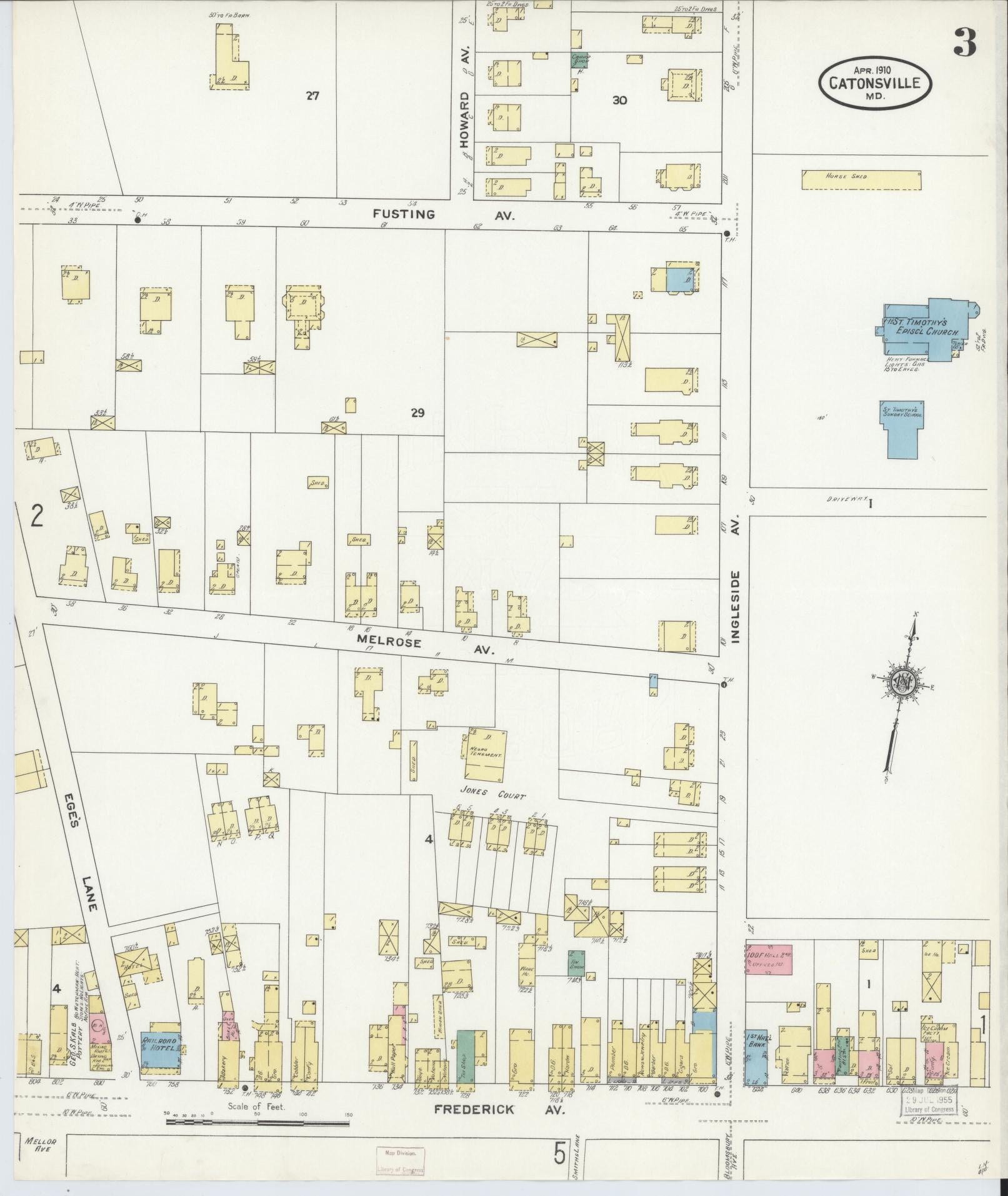 Sanborn Fire Insurance Map from Catonsville, Baltimore County, Maryland (1910), Sheet #0003 - Complete Map Set gallery image, historic Sanborn map, vintage wall art, Maryland Maryland