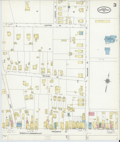 Sanborn Fire Insurance Map from Catonsville, Baltimore County, Maryland (1910), Sheet #0003 - Complete Map Set gallery image, historic Sanborn map, vintage wall art, Maryland Maryland