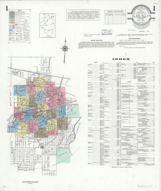 Sanborn Fire Insurance Map from Glen Ellyn, Du Page County, Illinois (1940), Sheet #0001 - Complete Map Set gallery image, historic Sanborn map, vintage wall art, Illinois Illinois