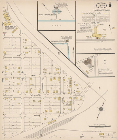 Sanborn Fire Insurance Map from Lufkin, Angelina County, Texas (1922), Sheet #0009 - Complete Map Set gallery image, historic Sanborn map, vintage wall art, Texas Texas