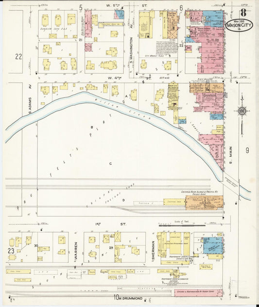 Sanborn Fire Insurance Map from Mason City, Cerro Gordo County, Iowa (1915), Sheet #0008 - Historic Sanborn Fire Insurance Map Print, vintage old map wall art