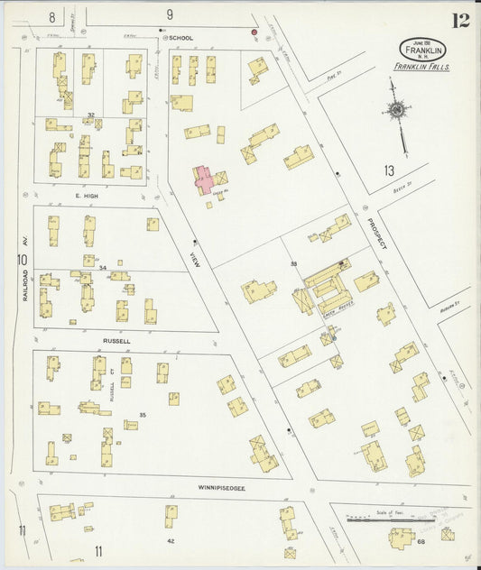 Sanborn Fire Insurance Map from Franklin, Merrimack County, New Hampshire (1911), Sheet #0012 - Historic Sanborn Fire Insurance Map Print, vintage old map wall art, antique decor, genealogy gift, New Hampshire New Hampshire map