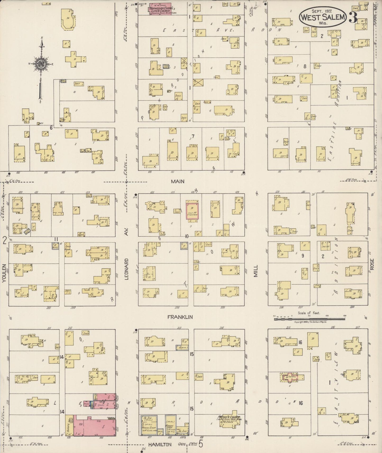 Sanborn Fire Insurance Map from West Salem, La Crosse County, Wisconsin (1922), Sheet #0003 - Complete Map Set gallery image, historic Sanborn map, vintage wall art, Wisconsin Wisconsin