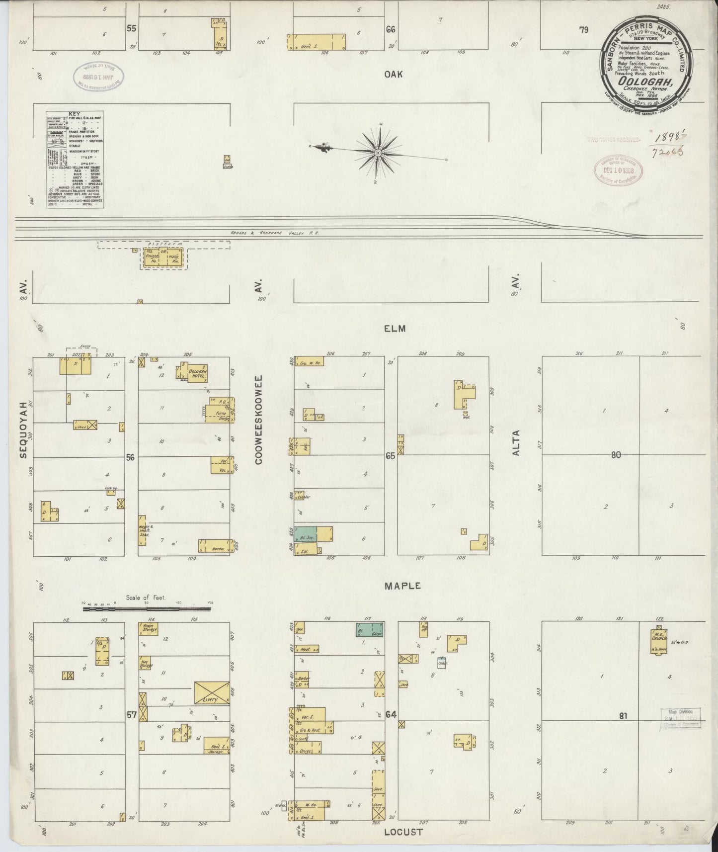 Sanborn Fire Insurance Map from Oologah, Rodgers County, Oklahoma (1898), Sheet #0001 - Historic Sanborn Fire Insurance Map Print, vintage old map wall art, antique decor, genealogy gift, Oklahoma Oklahoma map
