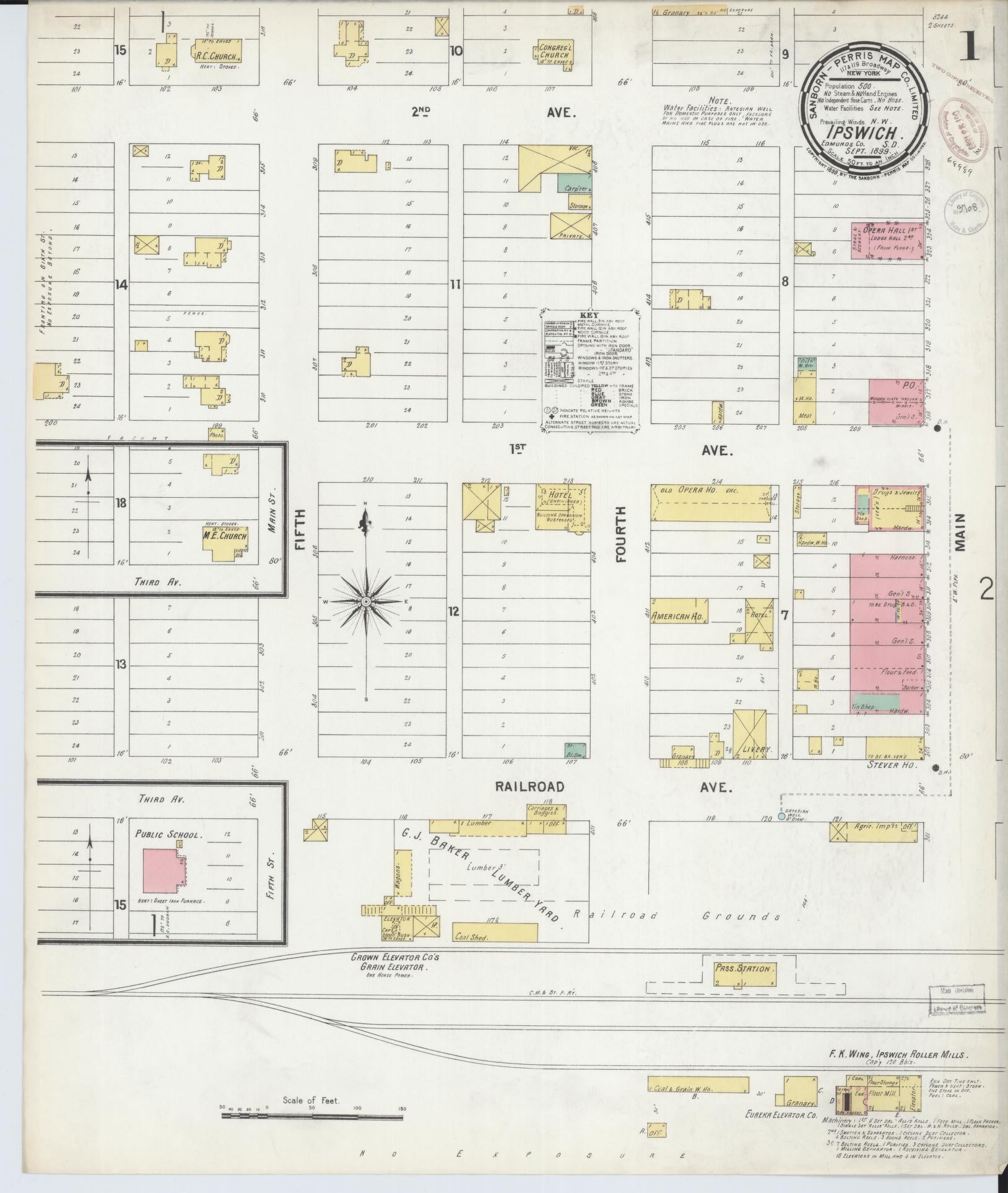 Sanborn Fire Insurance Map from Ipswich, Edmunds County, South Dakota (1899), Sheet #0001 - Historic Sanborn Fire Insurance Map Print, vintage old map wall art, antique decor, genealogy gift, South Dakota South Dakota map